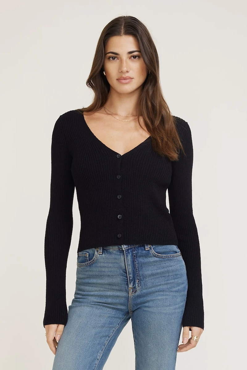 Mila Ribbed V Neck Cardigan