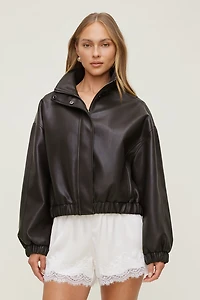 Oversized Faux Leather Bomber Jacket