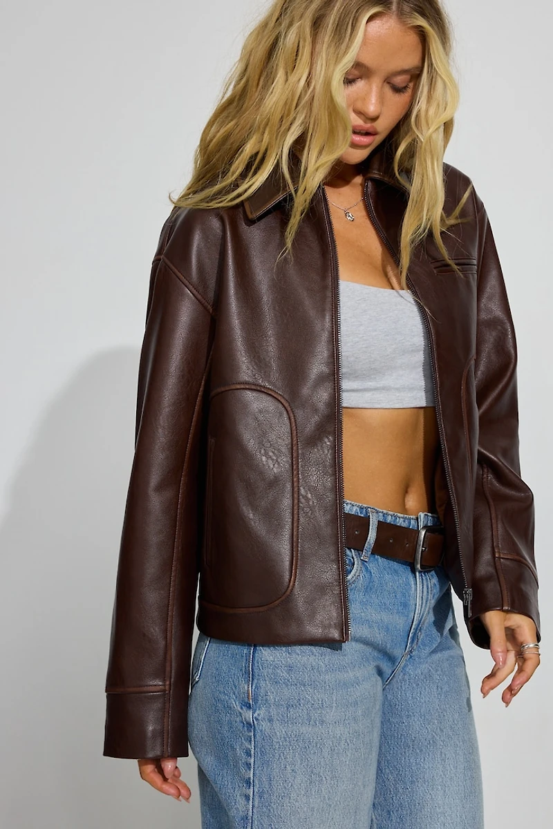 Oversized Faux Leather Worker Jacket