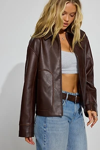 Oversized Faux Leather Worker Jacket