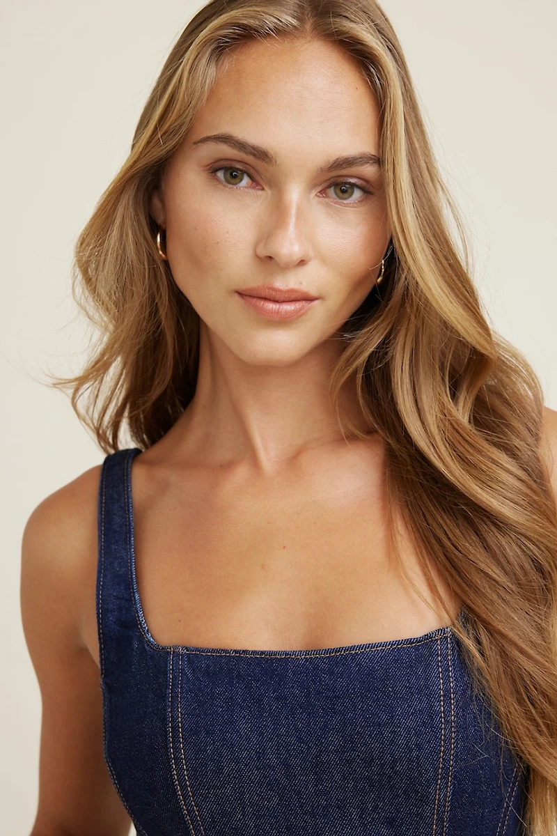 Robe maxi évasée en denim