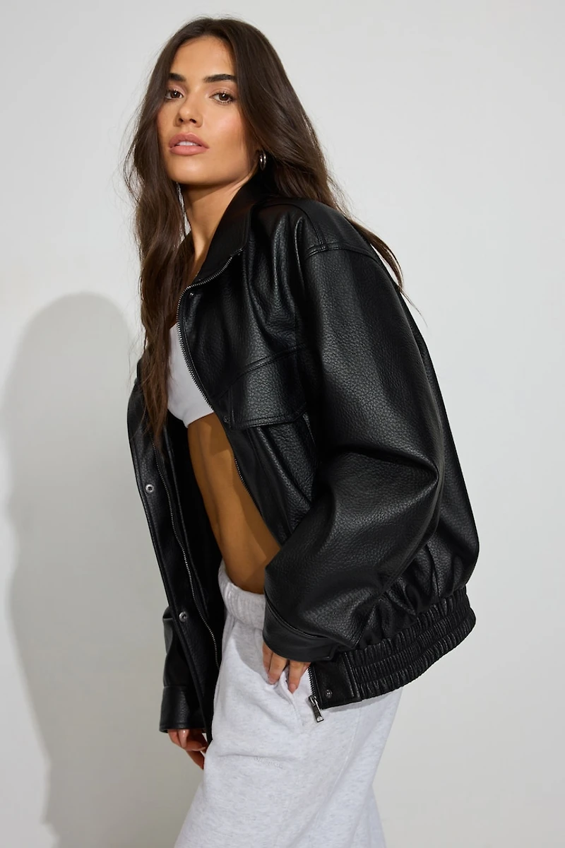 Oversized Faux Leather Bomber