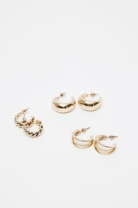 3 Pack Textured Hoop Earrings