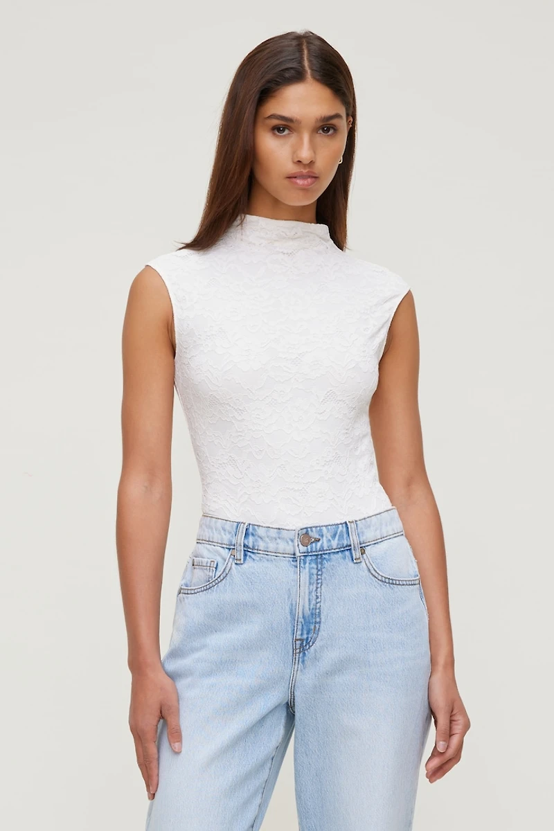 Mock Neck Lace Bodysuit