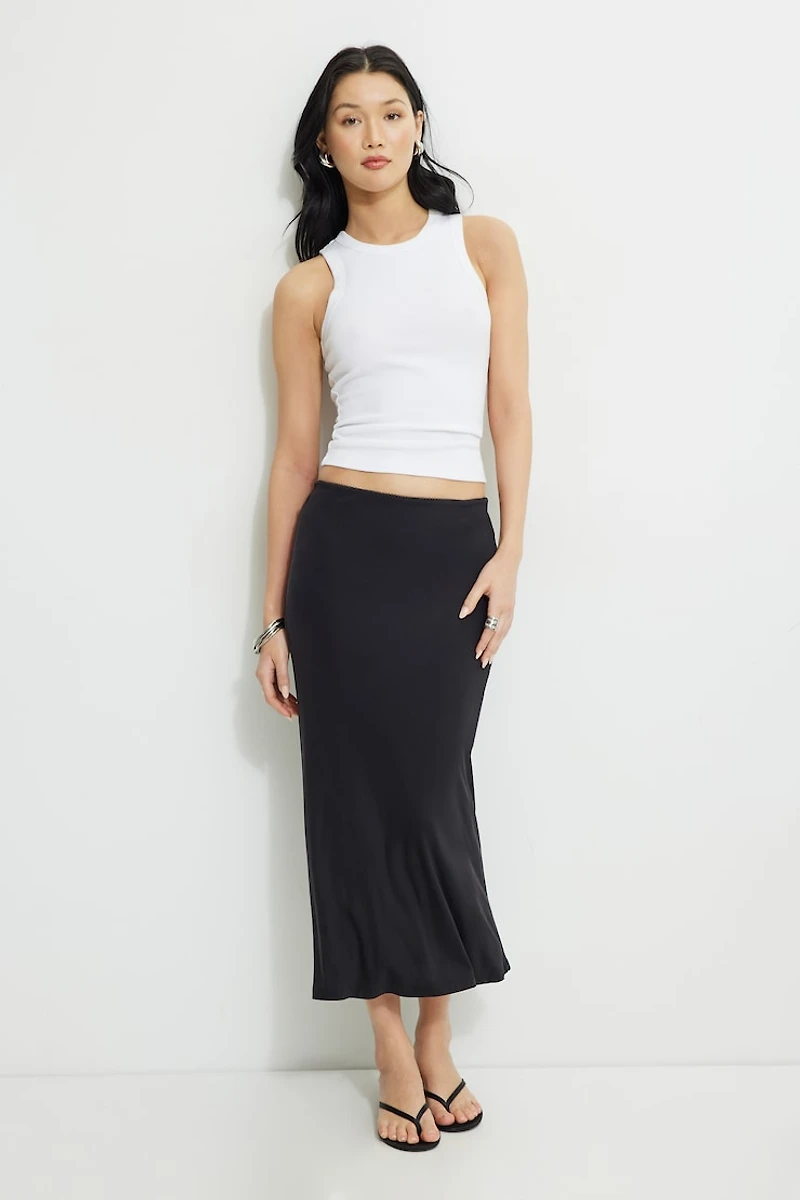 Picot Jersey Midi Slip Skirt