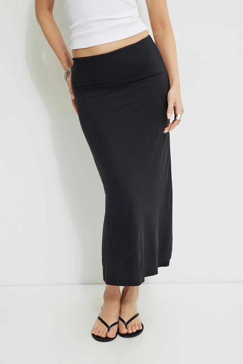 Picot Jersey Midi Slip Skirt