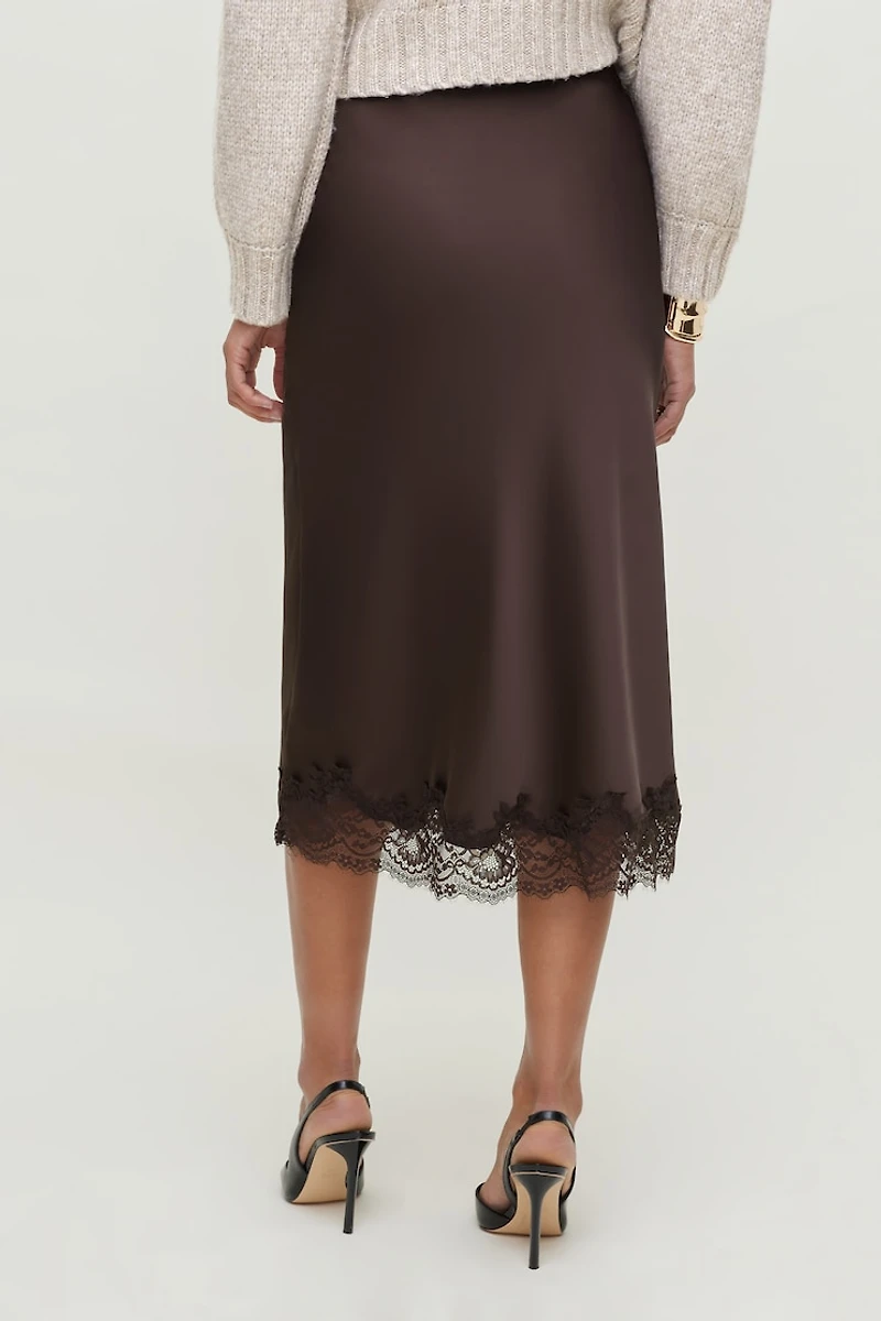 Lace Satin Midi Skirt
