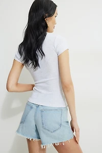 T-shirt côtelé à col rond Olive