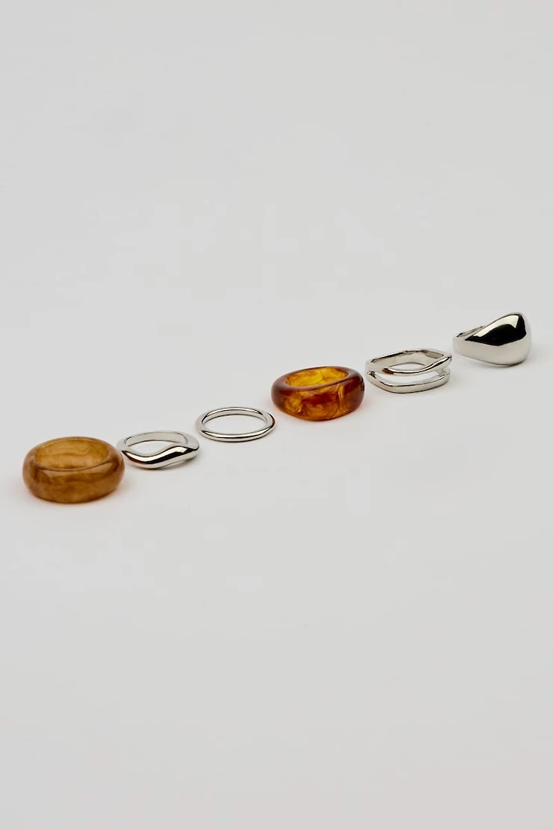 Set of 6 Resin & Dome Rings