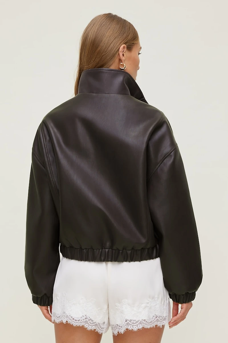 Oversized Faux Leather Bomber Jacket