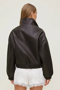 Oversized Faux Leather Bomber Jacket