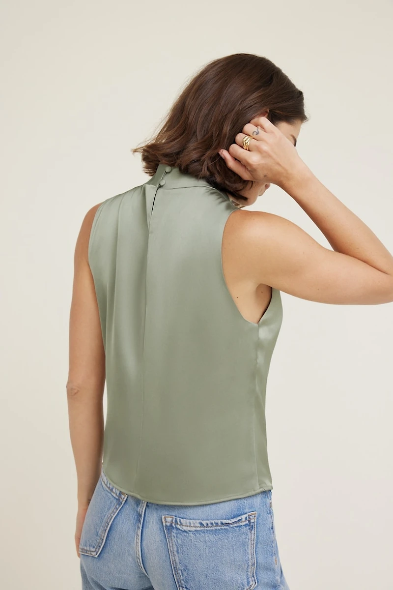 Mock Neck Satin Blouse