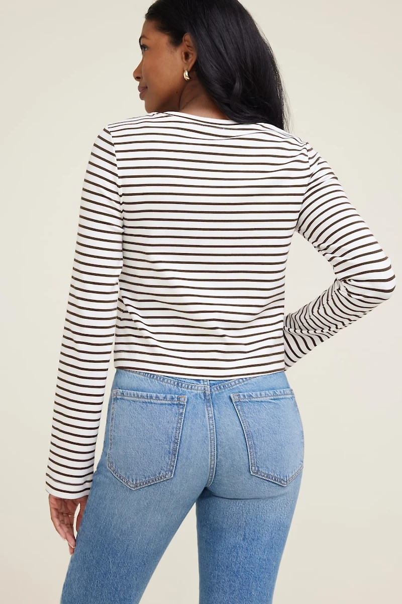 Striped Boxy Cotton Long Sleeve T Shirt
