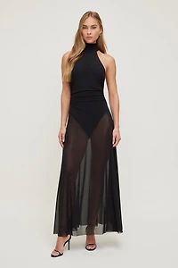 Sheer Mesh Halter Maxi Dress