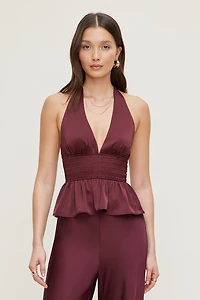 Plunge Satin Halter Top