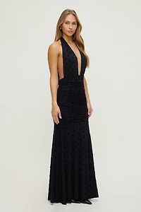 Polka Dot Mesh Maxi Dress