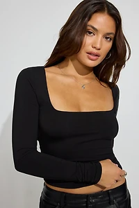 Smooth Open Neck Long Sleeve Tee