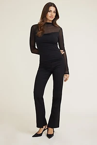 Haut en maille diaphane à manches longues et col châle