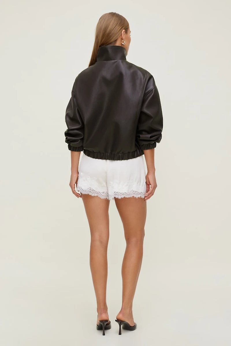 Oversized Faux Leather Bomber Jacket
