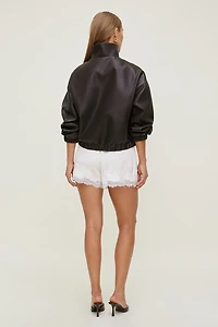Oversized Faux Leather Bomber Jacket