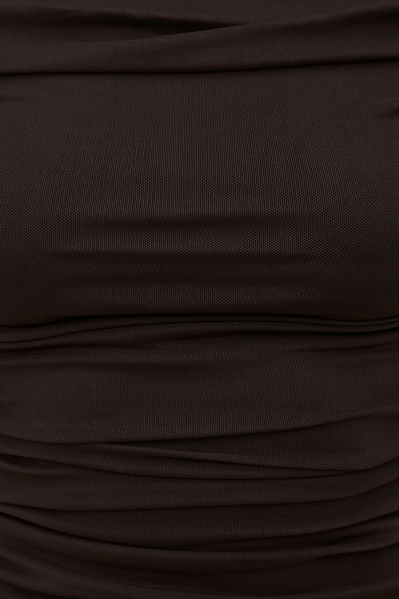 Ruched Boat Neck Mesh Tank Top