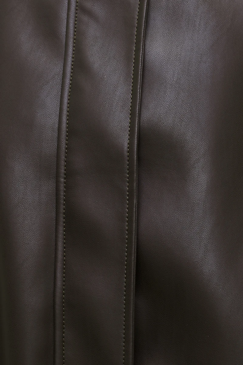 Oversized Faux Leather Bomber Jacket