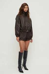 Oversized Faux Leather Bomber Jacket