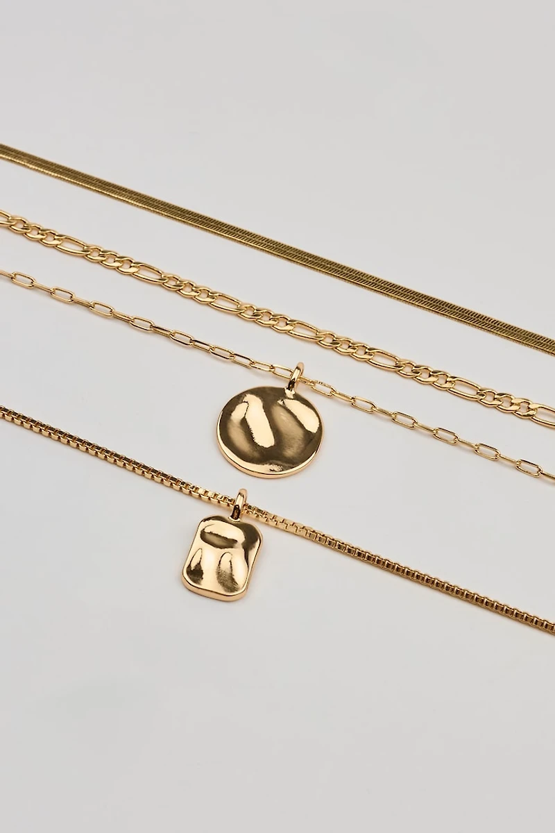 Set of 5 Hammered Charms and Chains Necklaces