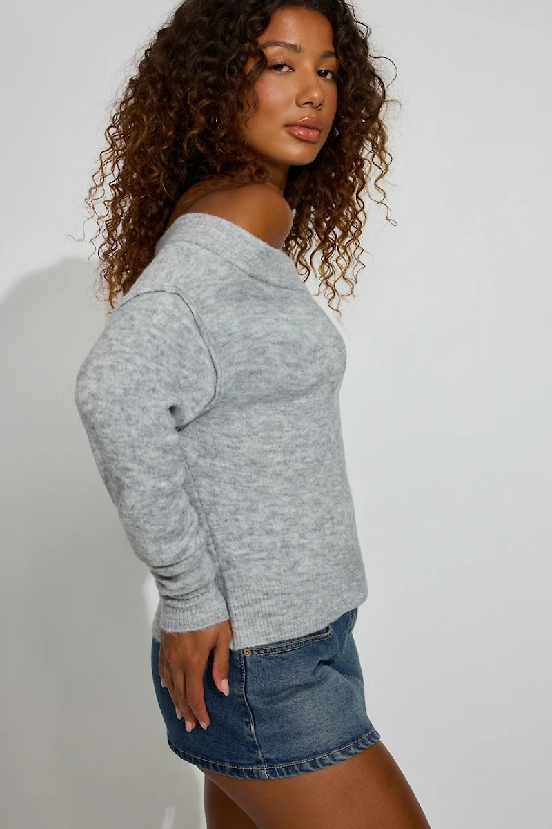Long Sleeve Off Shoulder Bubble Sweater