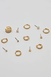 13 Pack of Gem, Hoop & Cuff Earrings 