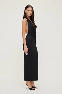 Deep Cowl Mesh Maxi Dress