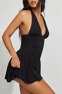 Plunge Halter Fit & Flare Dress