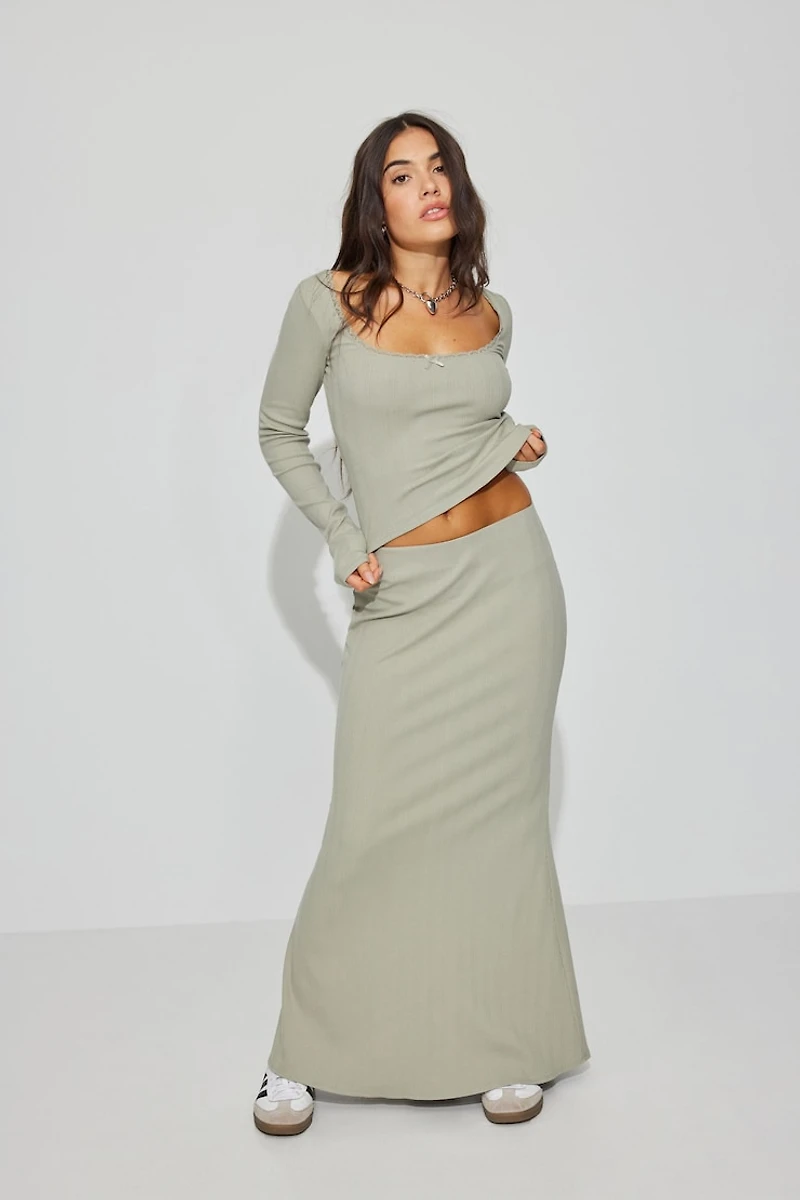 Jupe tulipe maxi en tricot côtelé