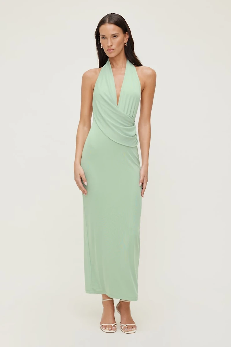 Deep Cowl Mesh Maxi Dress