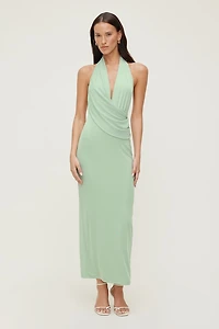 Deep Cowl Mesh Maxi Dress