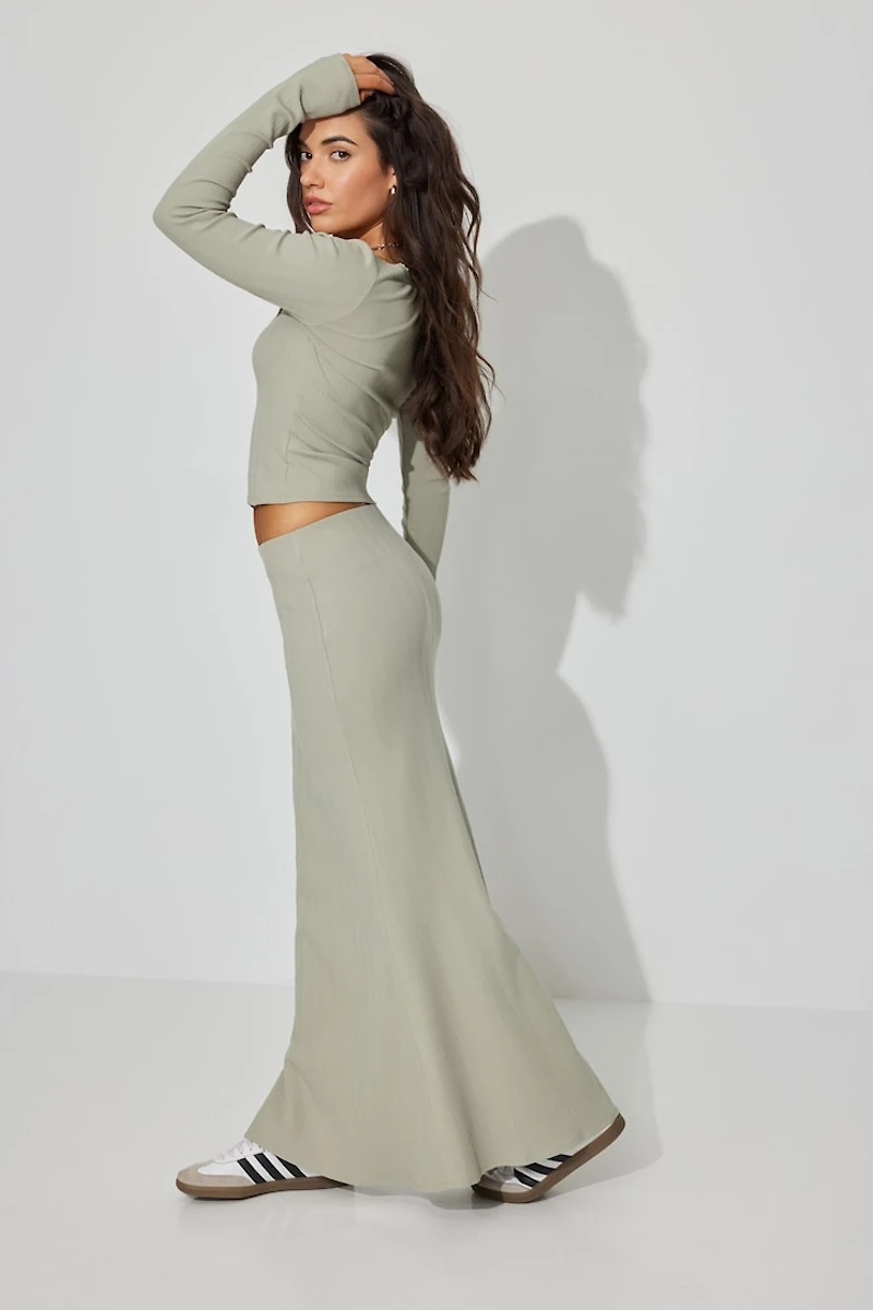 Jupe tulipe maxi en tricot côtelé