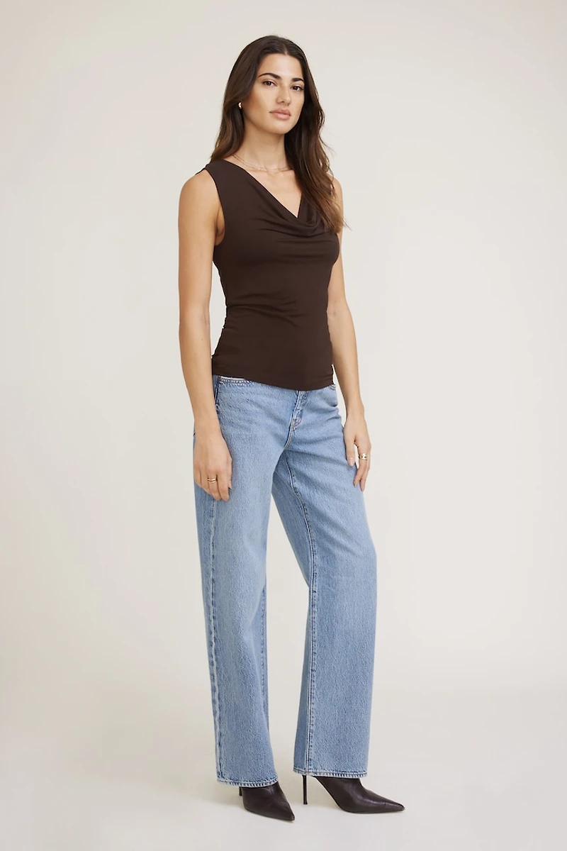 Draped Cowl Neck Jersey Tank Top