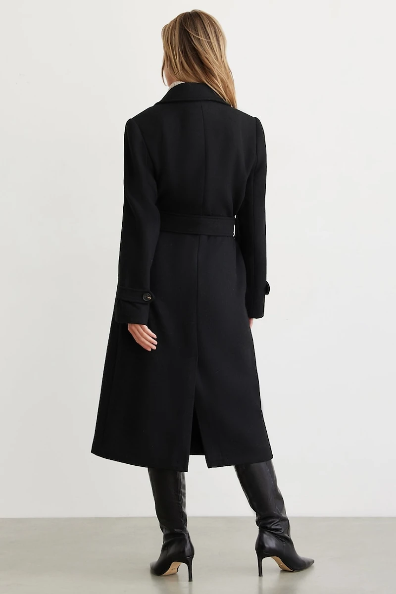 Structured Belted Long Wool Coat