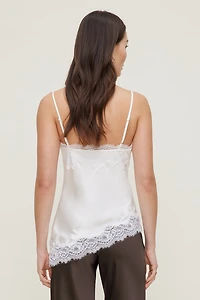 Cassie Asymmetric Lace Satin Cami