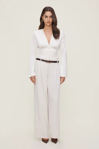 Draped V Neck Satin Blouse