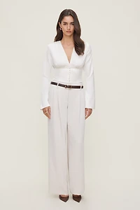 Draped V Neck Satin Blouse