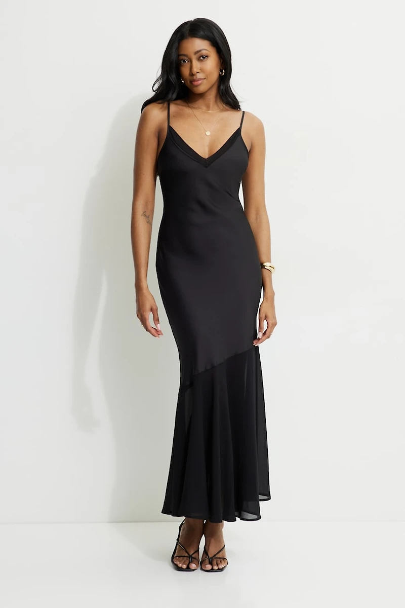 Asymmetric Satin Maxi Dress