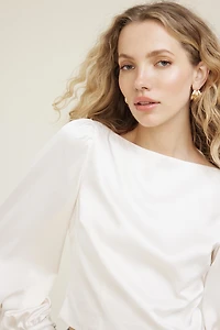 Faye Cropped Boat Neck Satin Blouse