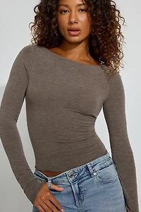 SexyCozy Boat Neck Long Sleeve Top