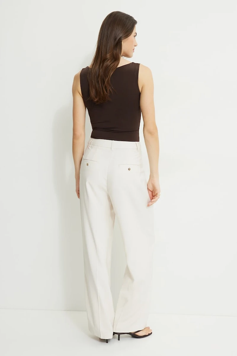 Pleated Straight Leg Twill Pants