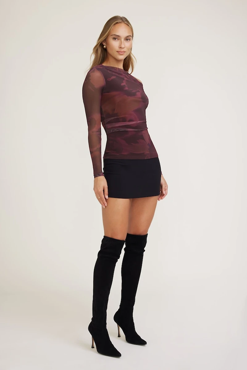 Cleo Printed Mesh Long Sleeve Top