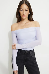 Ruched Off Shoulder Jersey Bodysuit