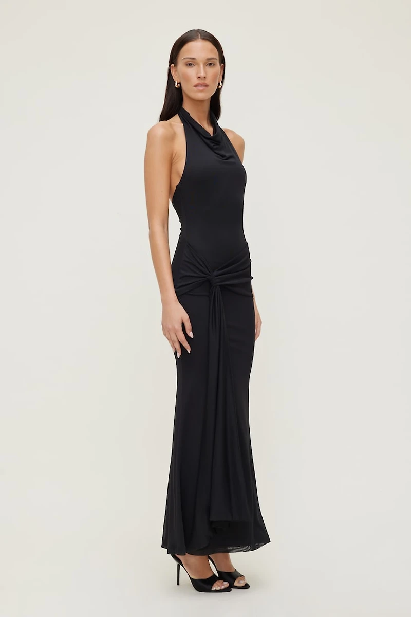 Front Drape Mesh Maxi Dress