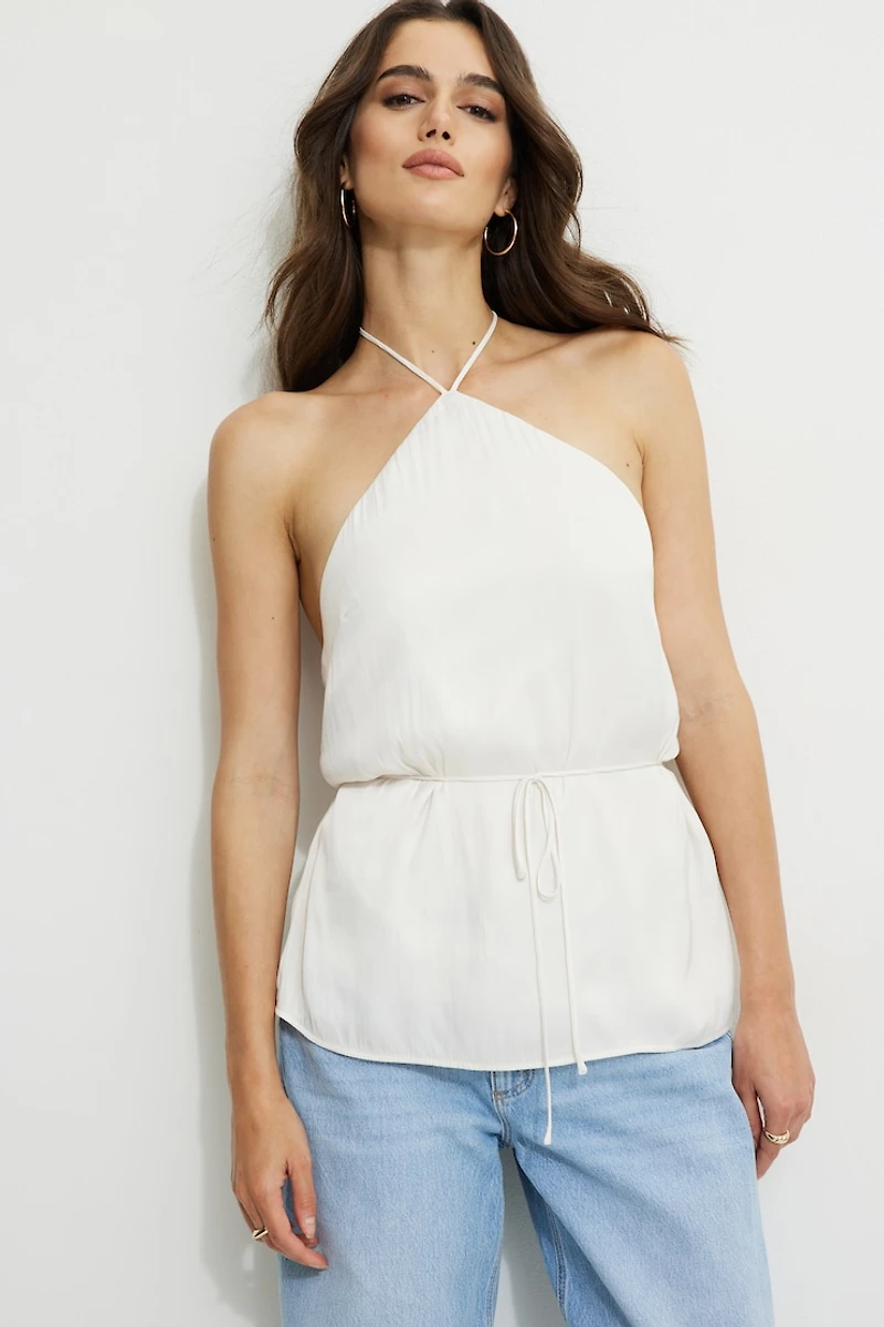 Tie Waist Satin Halter Top