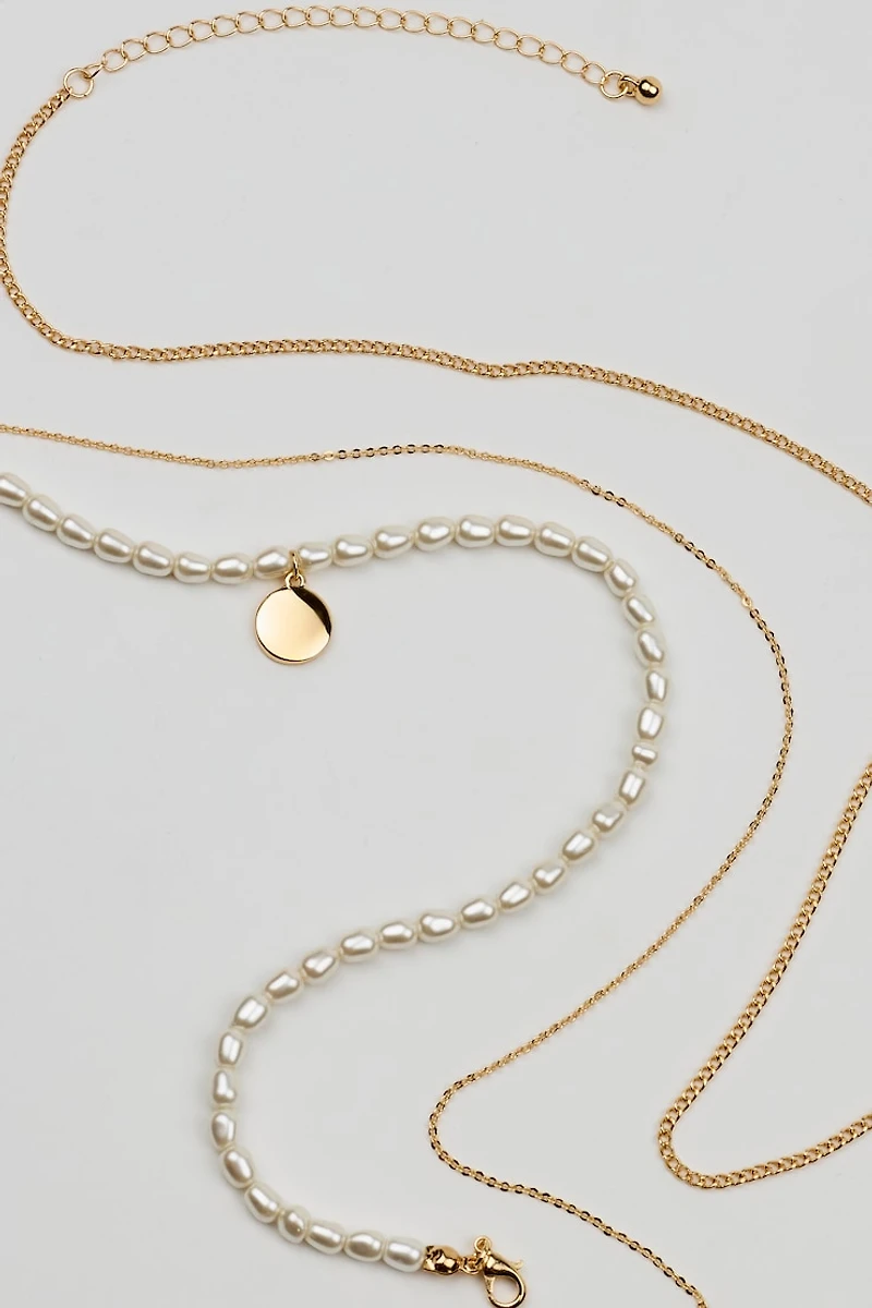 Set of 3 Pearl and Chain Necklaces